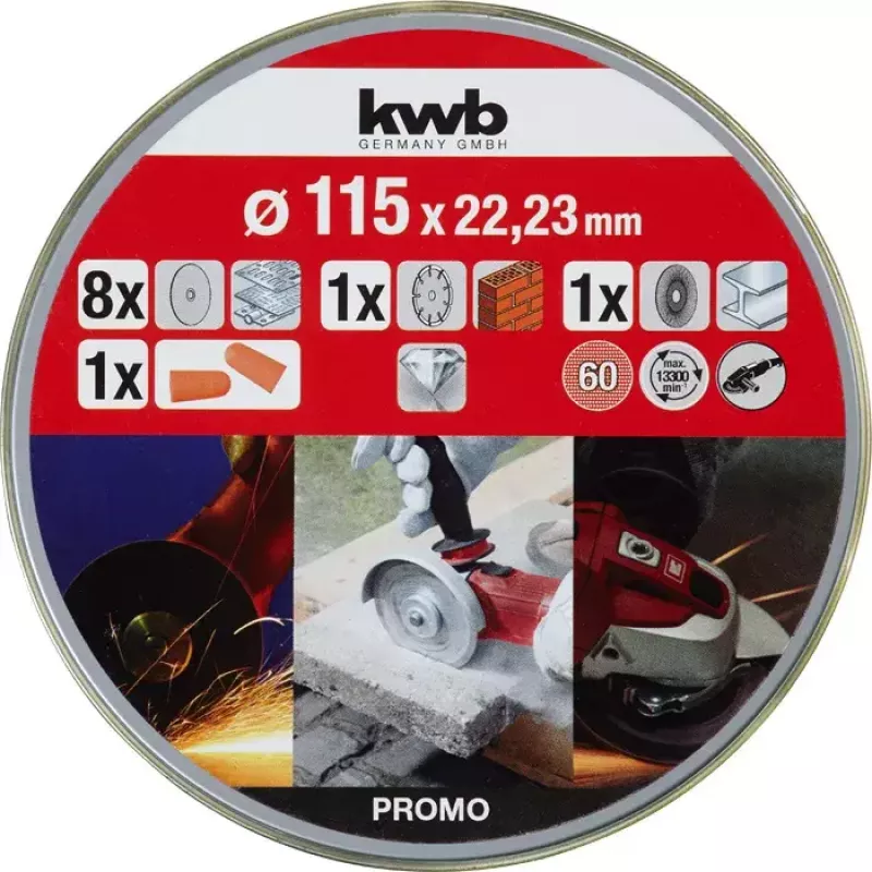 Zestaw startowy tarcz tnących KWB 712041 10 szt. z płaskim środkiem do cegły, marmuru, stali