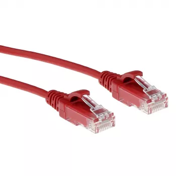 ACT Czerwony 0,15 m LSZH U/UTP CAT6 cienki kabel krosowy do centrów danych ze złączami RJ45 bez zaczepów