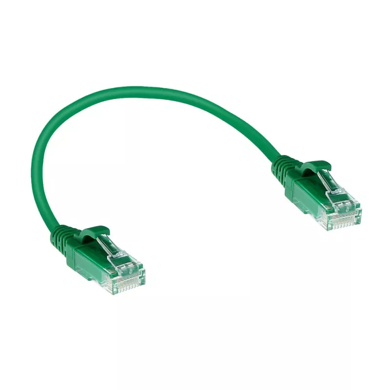 ACT zielony 0,15 m LSZH U/UTP CAT6 patchcord slimline do centrów danych, bezzaczepowy, ze złączami RJ45
