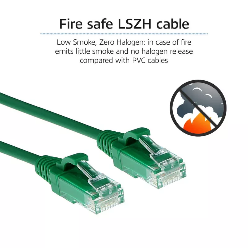 ACT zielony 0,15 m LSZH U/UTP CAT6 patchcord slimline do centrów danych, bezzaczepowy, ze złączami RJ45
