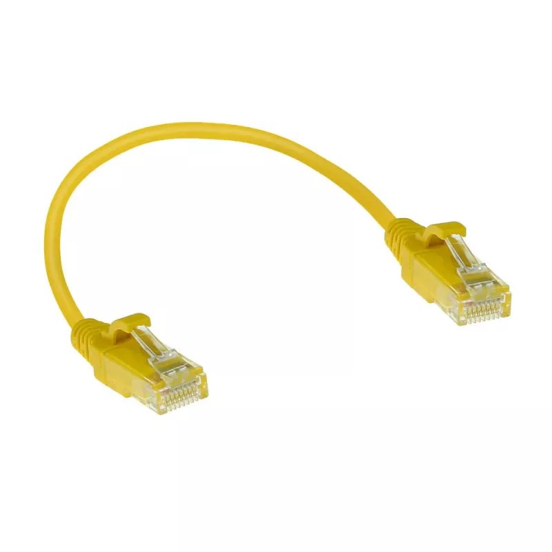 ACT Żółty 0,15 m LSZH U/UTP CAT6 cienki kabel krosowy do centrów danych z zaczepami ochronnymi, ze złączami RJ45