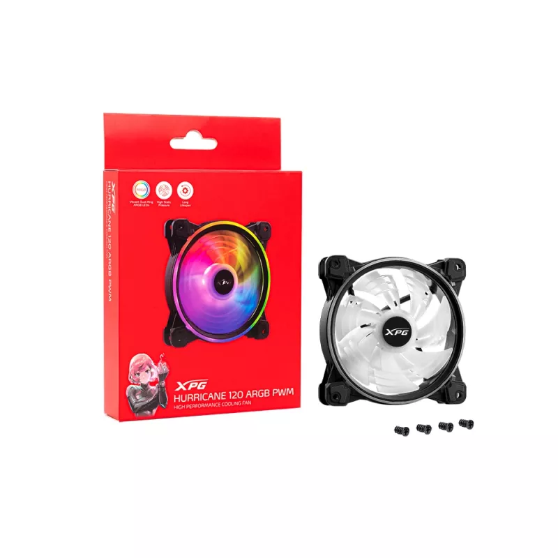 XPG HURRICANE 120 ARGB PWM Czarny, Wentylator, 12 cm, 600 RPM, 2000 RPM, Czarny