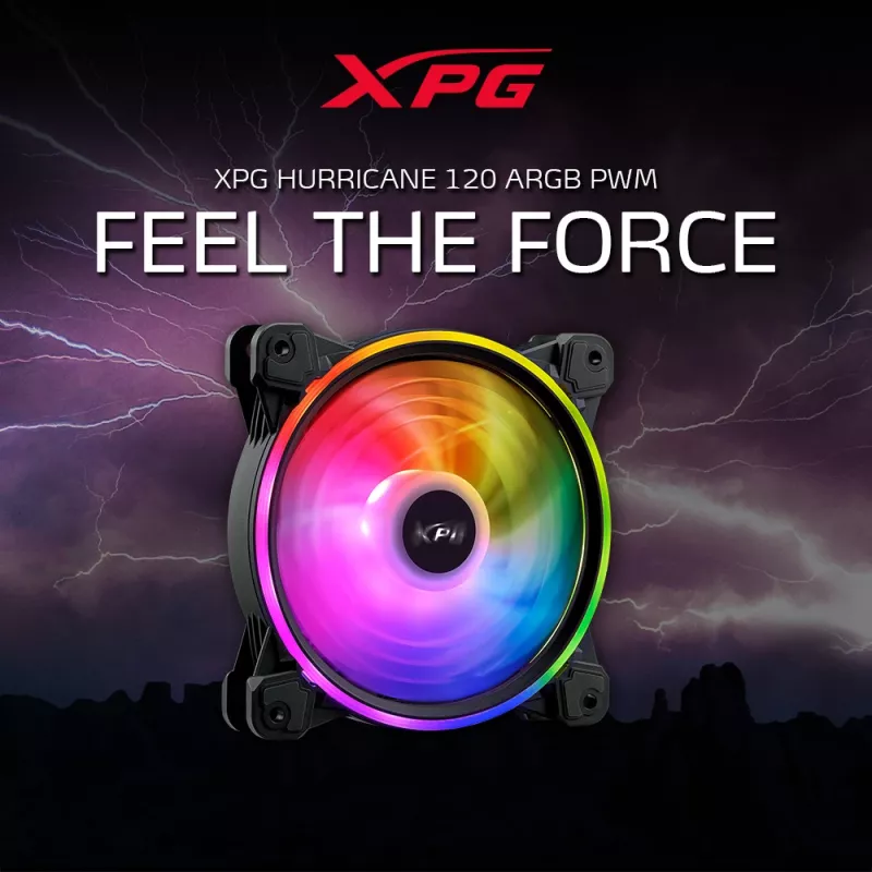 XPG HURRICANE 120 ARGB PWM Czarny, Wentylator, 12 cm, 600 RPM, 2000 RPM, Czarny