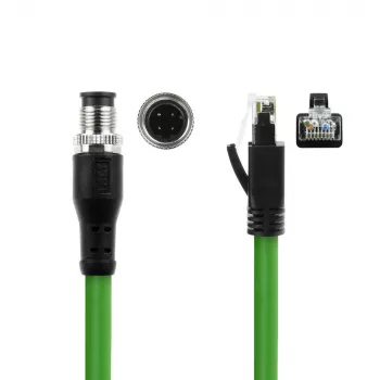 ACT Industrial kabel czujnika 1,5 metra M12D 4-pin wtyk prostokątny do RJ45 wtyk, kabel Superflex Xtreme TPE, ekranowany
