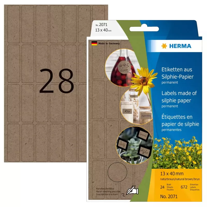 HERMA 2071 etykiety samoprzylepne Zaokrąglony prostokąt Trwały Brązowy 12x40mm 672 szt.