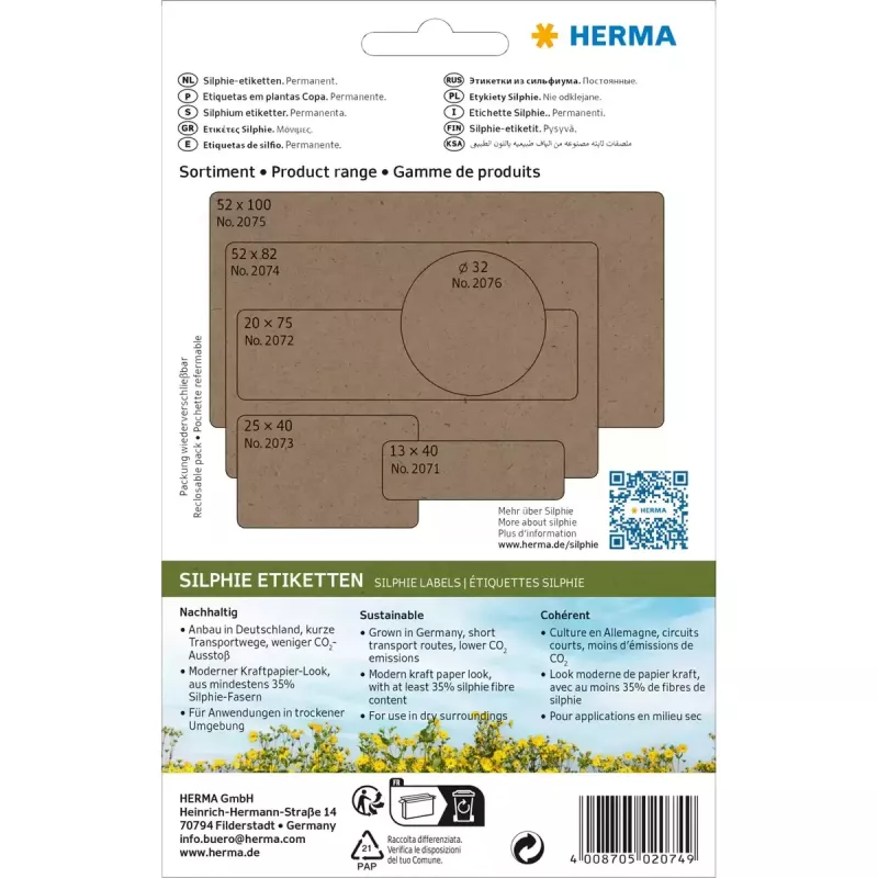 HERMA 2074 etykiety samoprzylepne Zaokrąglony prostokąt Trwały Brązowy 52x82 mm 96 szt.