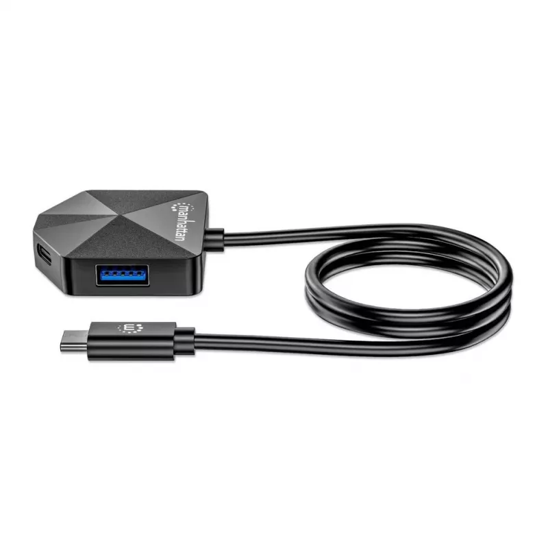 Manhattan USB-C i USB-A Combo Dock/Hub, Porty (4): USB-A (x2) i USB-C (x2), 5 Gb/s (USB 3.2 Gen1 znane jako USB 3.0), kątowa konstrukcja dla łatwego dostępu do portów, zasilany przez USB (nie wymaga zewnętrznego zasilacza)