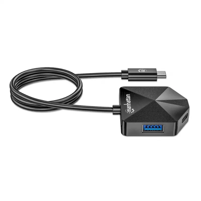 Manhattan USB-C i USB-A Combo Dock/Hub, Porty (4): USB-A (x2) i USB-C (x2), 5 Gb/s (USB 3.2 Gen1 znane jako USB 3.0), kątowa konstrukcja dla łatwego dostępu do portów, zasilany przez USB (nie wymaga zewnętrznego zasilacza)