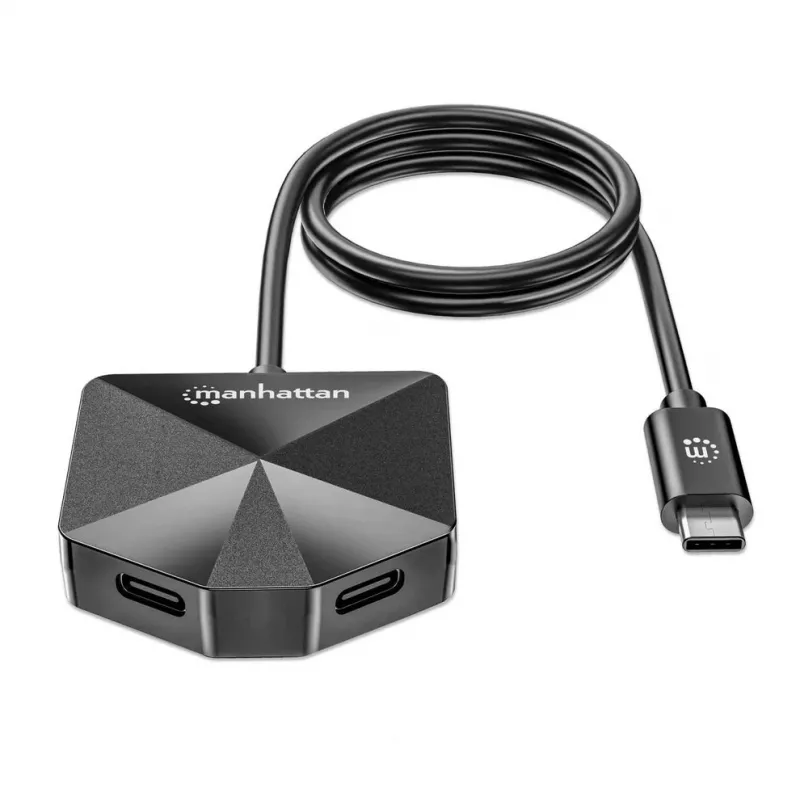 Manhattan USB-C i USB-A Combo Dock/Hub, Porty (4): USB-A (x2) i USB-C (x2), 5 Gb/s (USB 3.2 Gen1 znane jako USB 3.0), kątowa konstrukcja dla łatwego dostępu do portów, zasilany przez USB (nie wymaga zewnętrznego zasilacza)
