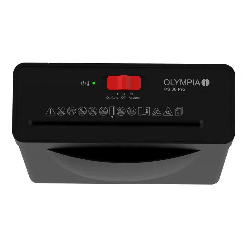 Niszczarka dokumentów Olympia PS 36 Pro — Niszczenie w paski, kosz 8 l, 72 dB, Czarna