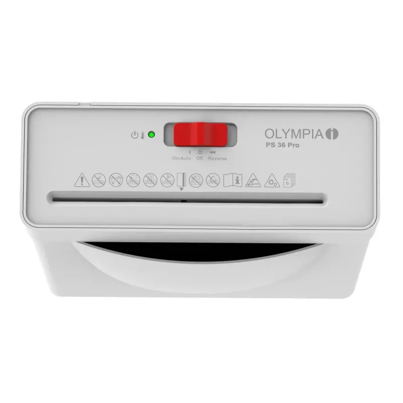 Niszczarka Olympia PS 36 Pro — cięcie wzdłużne, kosz 8 l, 72 dB, biała