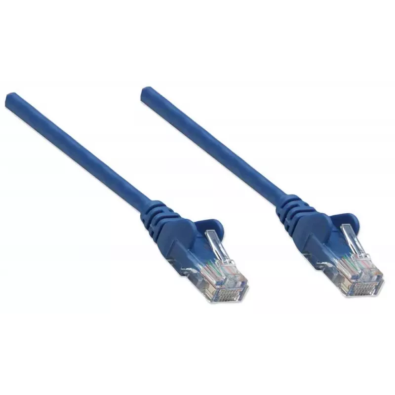 Intellinet Kabel krosowy sieciowy, kat. 6, 5 m, niebieski, CCA, U/UTP, PVC, RJ45, pozłacane styki, bezzaczepowa osłona wtyczki, osłonięty, dożywotnia gwarancja