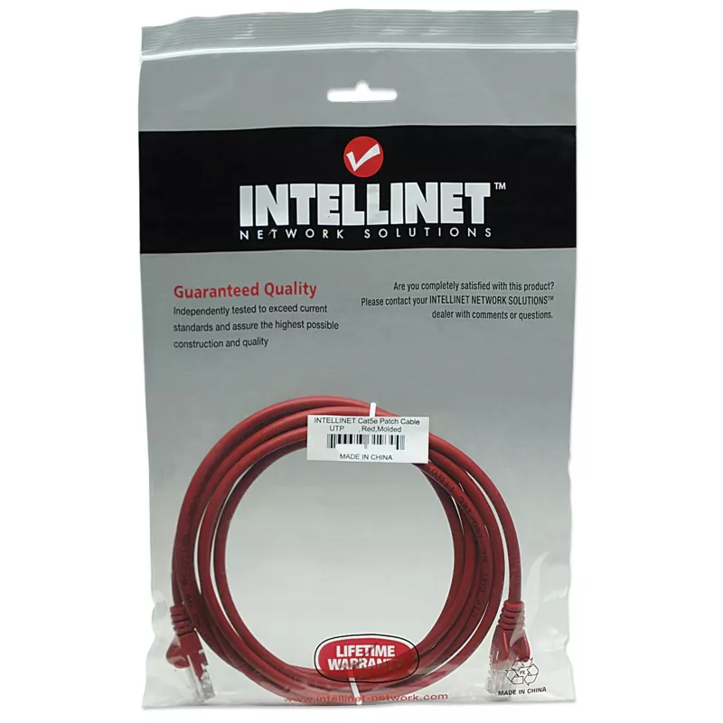 Intellinet Kabel krosowy sieciowy, Cat5e, 7,5 m, czerwony, CCA, U/UTP, PVC, RJ45, pozłacane styki, bez zaczepów, osłonięty, dożywotnia gwarancja