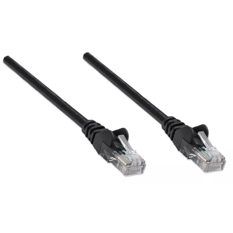 Intellinet Network kabel krosowy, Cat5e, 7,5 m, czarny, CCA, U/UTP, PVC, RJ45, pozłacane styki, bezzaczepowa, z osłoną, dożywotnia gwarancja