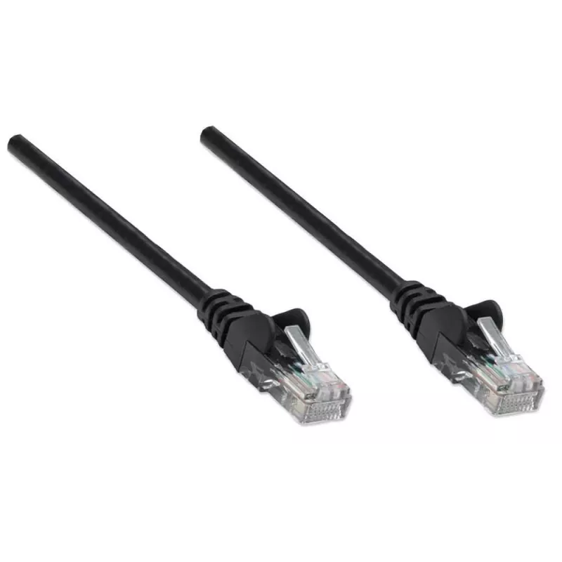 Kabel krosowy sieciowy Intellinet, Cat5e, 3 m, czarny, CCA, U/UTP, PVC, RJ45, pozłacane styki, zabezpieczenie przed zaczepianiem, osłona wtyku, dożywotnia gwarancja