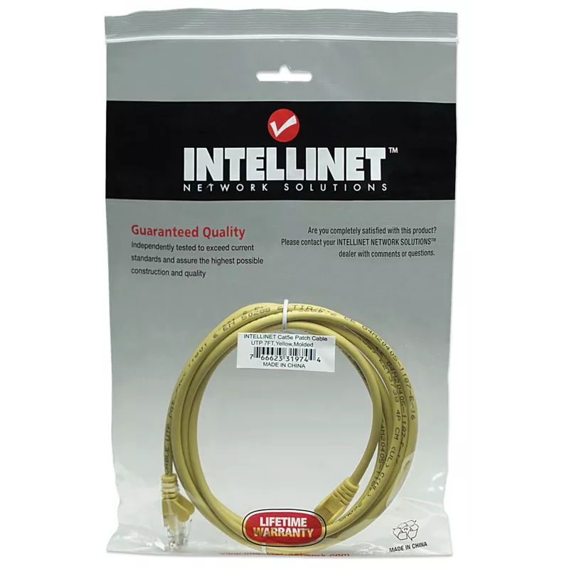 Intellinet Network kabel krosowy, Cat5e, 2m, żółty, CCA, U/UTP, PVC, RJ45, Gold Plated Contacts, Snagless, Booted, Lifetime Warranty