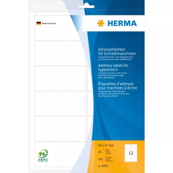 Etykiety adresowe HERMA A4 94x47 mm papierowe matowe z zaokrąglonymi rogami 240 szt.