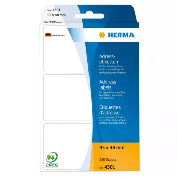 Etykiety adresowe HERMA ciągłe składane w harmonijkę 95x48 mm biały papier mat 250 szt.