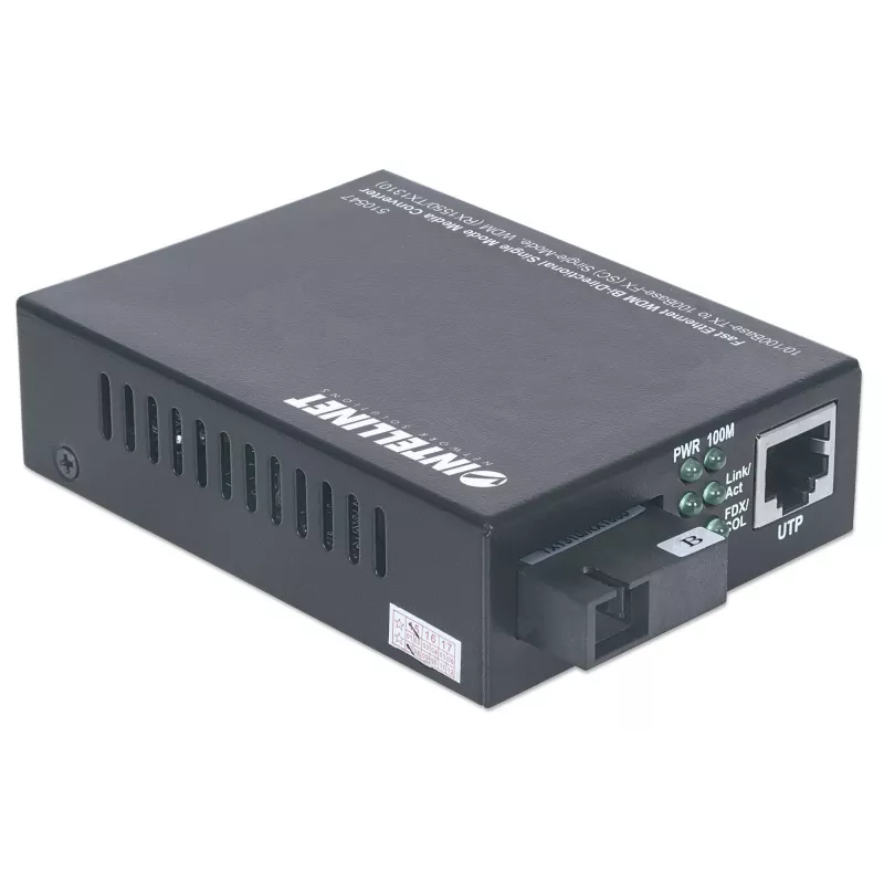 Intellinet Fast Ethernet WDM dwukierunkowy konwerter mediów jednomodowy, 10/100Base-Tx na 100Base-Fx (SC) jednomodowy, 20 km, WDM (Rx1550/Tx1310)