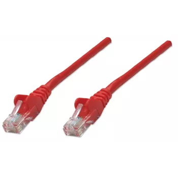 Intellinet kabel krosowy sieciowy, Cat5e, 1,5 m, czerwony, CCA, U/UTP, PVC, RJ45, pozłacane styki, bezzaczepowa osłona, z osłoną, dożywotnia gwarancja