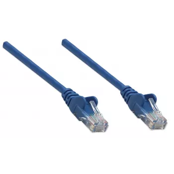 Intellinet kabel krosowy sieciowy, Cat5e, 1,5 m, niebieski, CCA, U/UTP, PVC, RJ45, pozłacane styki, bezzaczepowa osłona, z odciążką, dożywotnia gwarancja