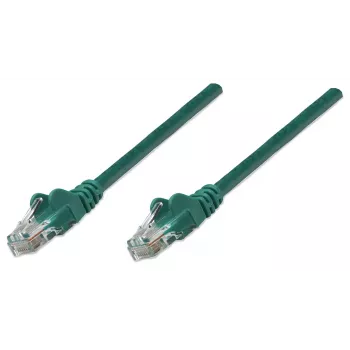 Intellinet kabel krosowy sieciowy, Cat5e, 1,5 m, zielony, CCA, U/UTP, PVC, RJ45, pozłacane styki, bezzaczepowa osłona, odciążka, dożywotnia gwarancja