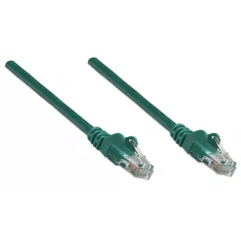 Intellinet kabel krosowy sieciowy, Cat5e, 1,5 m, zielony, CCA, U/UTP, PVC, RJ45, pozłacane styki, bezzaczepowa osłona, odciążka, dożywotnia gwarancja
