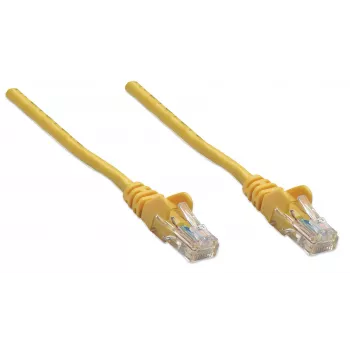 Kabel krosowy sieciowy Intellinet, Kat. 5e, 1,5 m, żółty, CCA, U/UTP, PVC, RJ45, pozłacane styki, bezzaczepowa osłona wtyku, objęty dożywotnią gwarancją