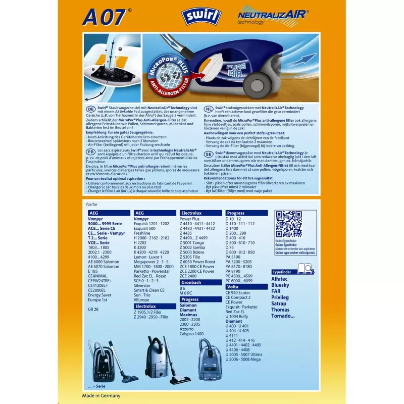 Worek na kurz Swirl A 07 NeutralizAir do odkurzacza cylindrycznego