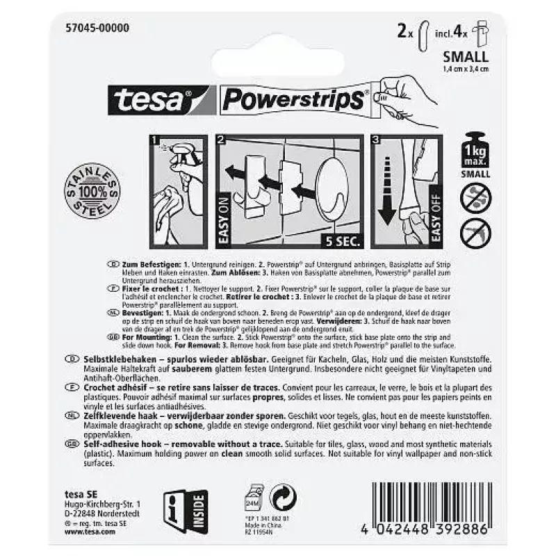 Wieszak na ręczniki TESA 57045-00000 Metaliczny Wewnątrz 2 szt.