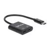 Manhattan Adapter audio USB-C na USB-C i USB-C (z Power Delivery), czarny, 480 Mb/s (USB 2.0), kabel 11 cm, z Power Delivery do portu USB-C (60 W), trzyletnia gwarancja