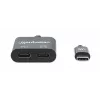 Manhattan Adapter audio USB-C na USB-C i USB-C (z Power Delivery), czarny, 480 Mb/s (USB 2.0), kabel 11 cm, z Power Delivery do portu USB-C (60 W), trzyletnia gwarancja