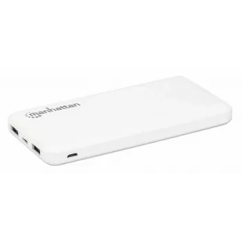 Manhattan Power Bank, 10000 mAh, Wyjście: 2x USB-A (2,1 A i 1 A), Wejście: USB-C i Micro-USB (oba 2 A), Biały, Roczna gwarancja