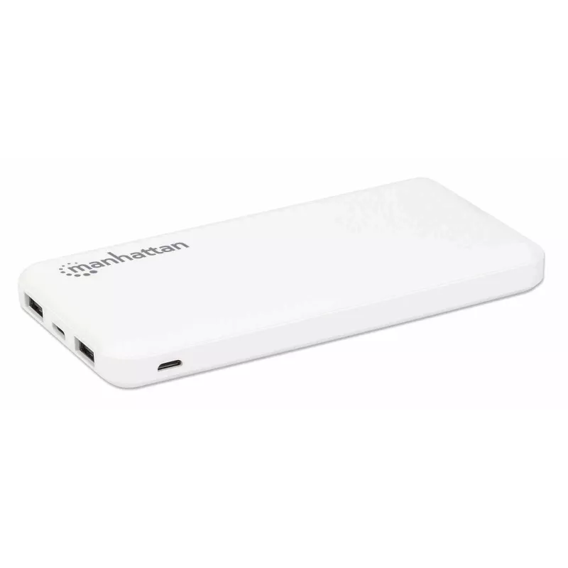 Manhattan Power Bank, 10000 mAh, Wyjście: 2x USB-A (2,1 A i 1 A), Wejście: USB-C i Micro-USB (oba 2 A), Biały, Roczna gwarancja