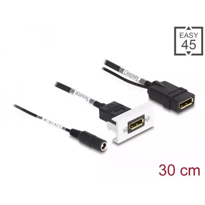 DeLOCK Easy 45 moduł DisplayPort 4K 60 Hz z podawaniem DC 2,1 x 5,5 mm