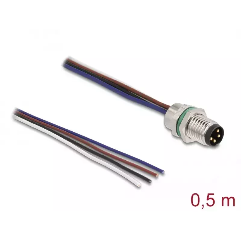 DeLOCK M8 kabel do montażu panelowego A-kodowany 4-pinowy męski 0.5 m