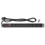 Intellinet 19-calowa 1U listwa zasilająca Rackmount z 8 wyjściami (PDU), gniazda EU CEE 7/3, wbudowany przewód zasilający 2 m z wtyczką EU CEE 7/7, 16 A, przełącznik wł./wył., montaż poziomy, aluminium, czarny