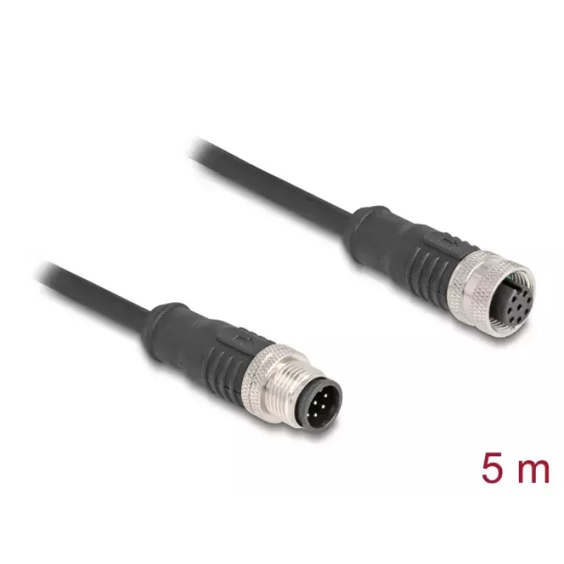 Kabel sieciowy DeLOCK M12 Kabel A-kodowany 8-pin męski na żeński Cat5e 5 m Czarny