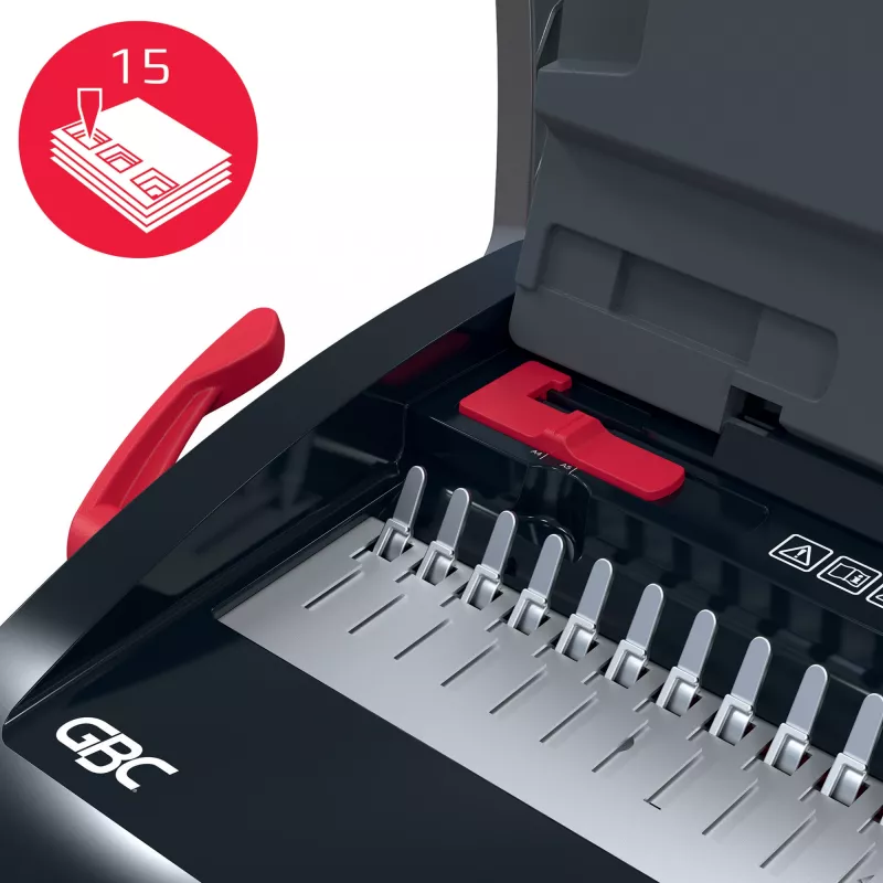 GBC CombBind® CB15 Ręczna bindownica, Bindownica grzebieniowa, Ręczna, 165 arkuszy, Czarny, Czerwony
