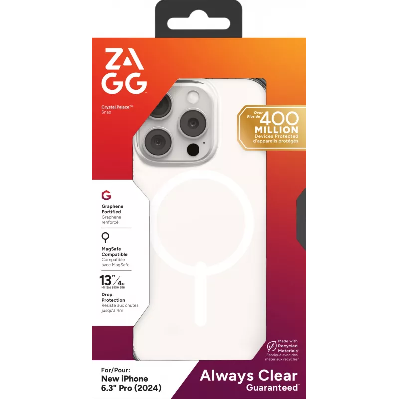 ZAGG Cases Crystal Palace Snap Apple iPhone 16 Pro Clear, Cover, Apple, iPhone 16 Pro, 16 cm (6.3 cala), Transparent