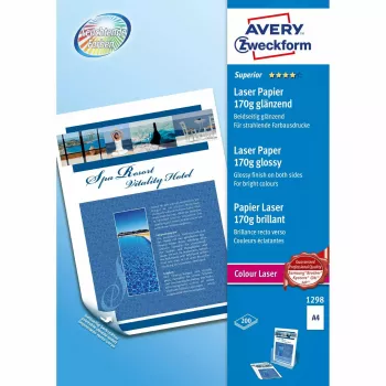 Papier fotograficzny A4 Avery Premium Colour Laser 170 g/m² Błyszczący Biały 1298