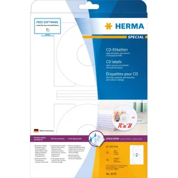 Etykiety CD Herma A4 Ø 116 mm biały papier matowy nieprzezroczysty 50 szt.