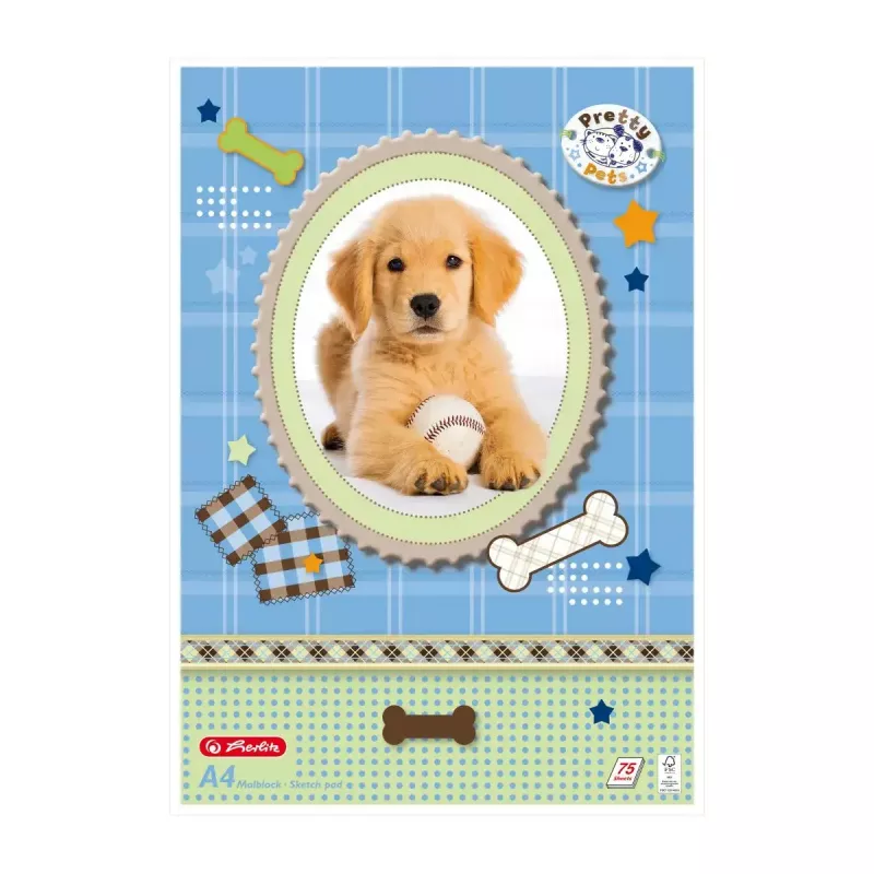 Herlitz Pretty Pets blok do malowania A4, 75 kartek, 70 g/m2, różne wzory, opakowanie 5 szt.
