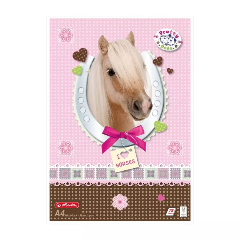 Herlitz Pretty Pets blok do malowania A4, 75 kartek, 70 g/m2, różne wzory, opakowanie 5 szt.