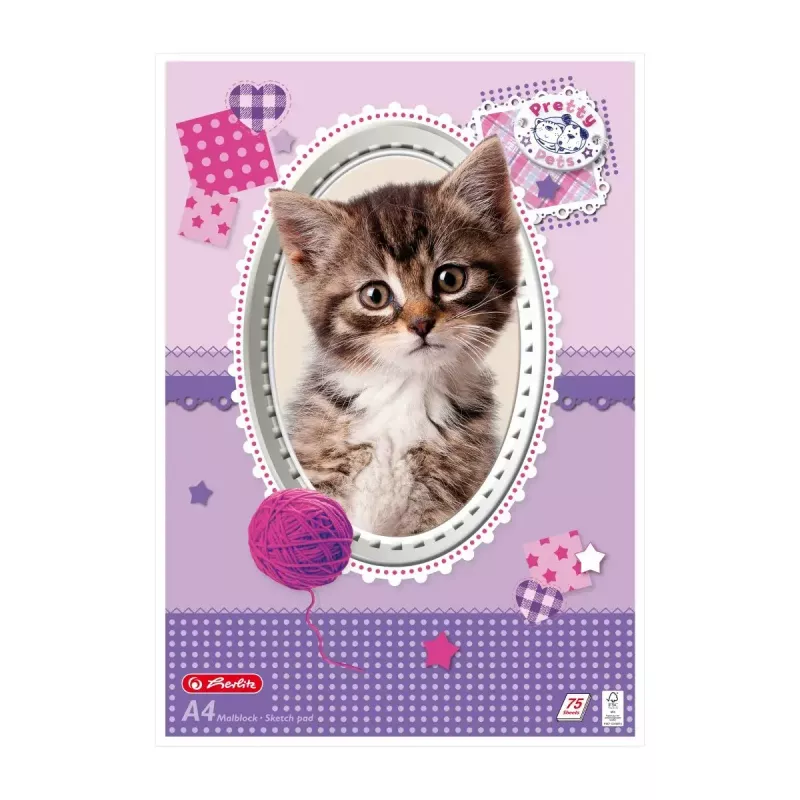 Herlitz Pretty Pets blok do malowania A4, 75 kartek, 70 g/m2, różne wzory, opakowanie 5 szt.