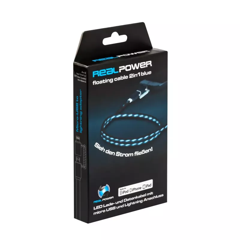 Kabel USB A/Lightning RealPower 0,75 m czarny/niebieski