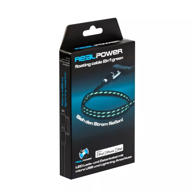 Kabel USB A/Lightning RealPower 0,75 m czarno-zielony