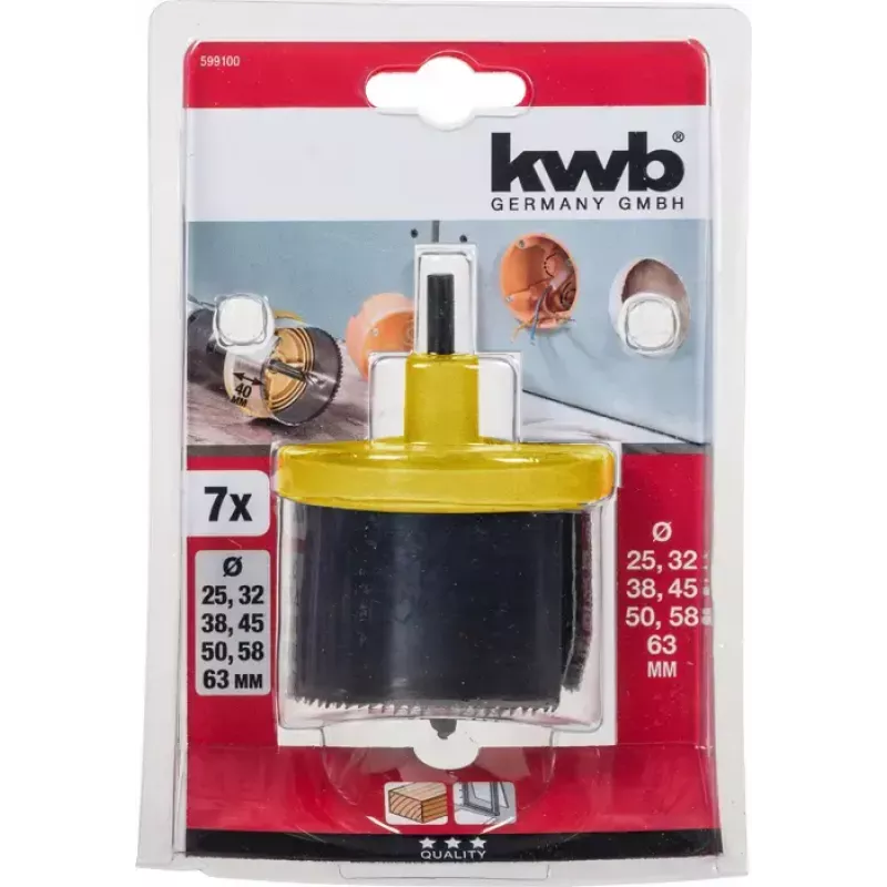 Zestaw otwornic KWB 599100 7 części 6,3 cm do drewna i tworzyw sztucznych