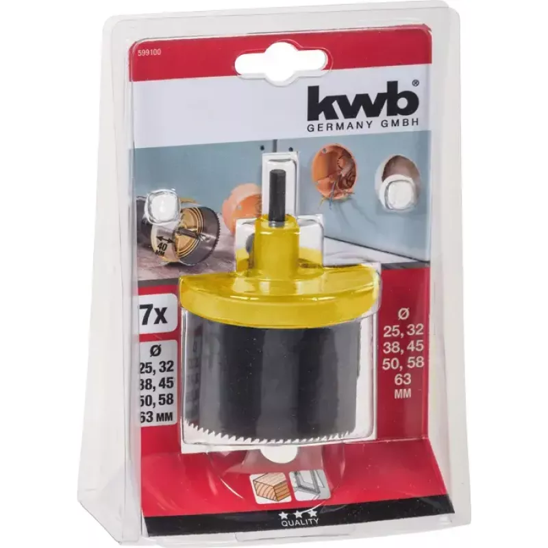 Zestaw otwornic KWB 599100 7 części 6,3 cm do drewna i tworzyw sztucznych