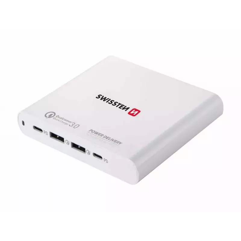 Ładowarka podróżna SWISSTEN SW-TCH-87W-PD30-QC30-W — 87W, PD 3.0, QC 3.0, do smartfonów i laptopów